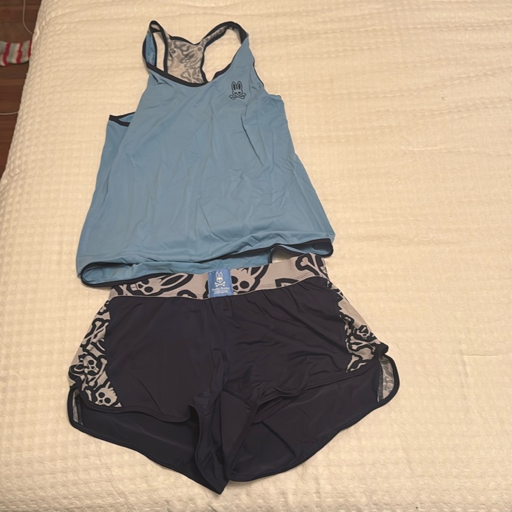 Psycho bunny size small lined running shorts and tank top